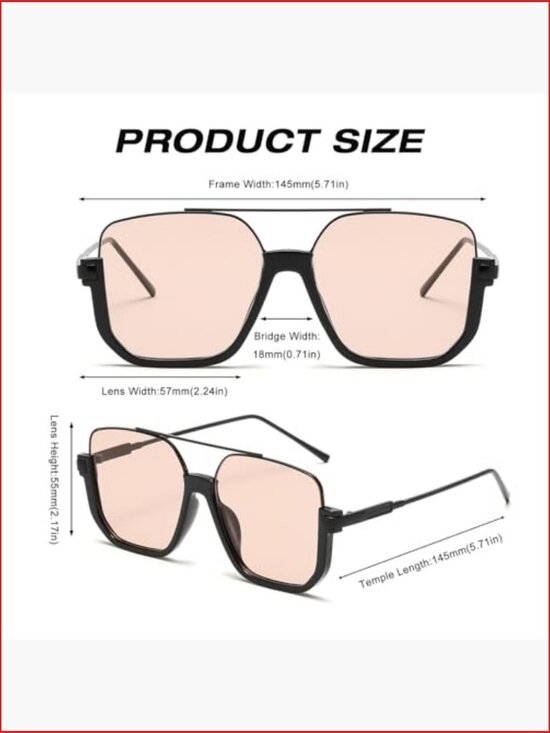 Vintage Oversized Square Semi-Rimless Aviator Sunglasses UV Protection Metal